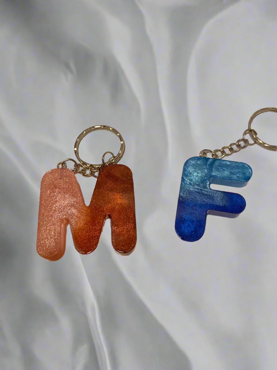 Personalized Resin Letter Keychains | Dual Color, Petri Dish & Cloud Effect