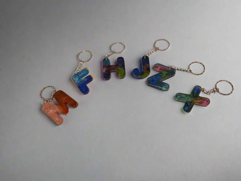 Personalized Resin Letter Keychains | Dual Color, Petri Dish & Cloud Effect