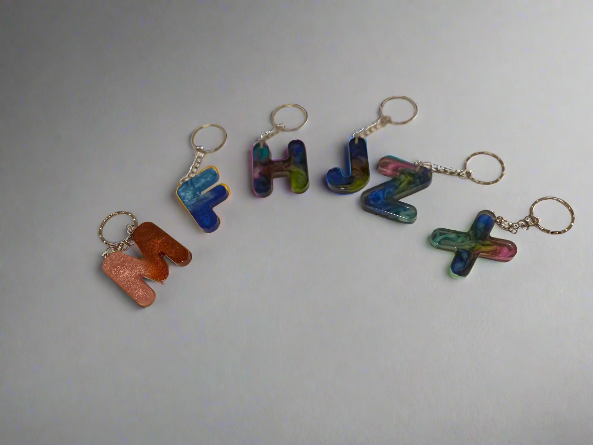 Personalized Resin Letter Keychains | Dual Color, Petri Dish & Cloud Effect