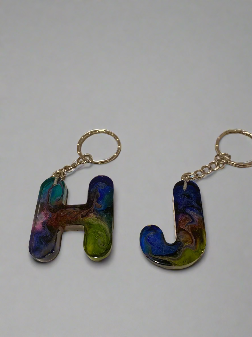 Personalized Resin Letter Keychains | Dual Color, Petri Dish & Cloud Effect