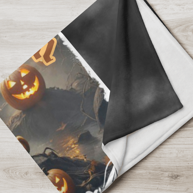 Spooky Cat & Jack-O’-Lantern Halloween Throw Blanket |Cozy Up with Creepy Vibes