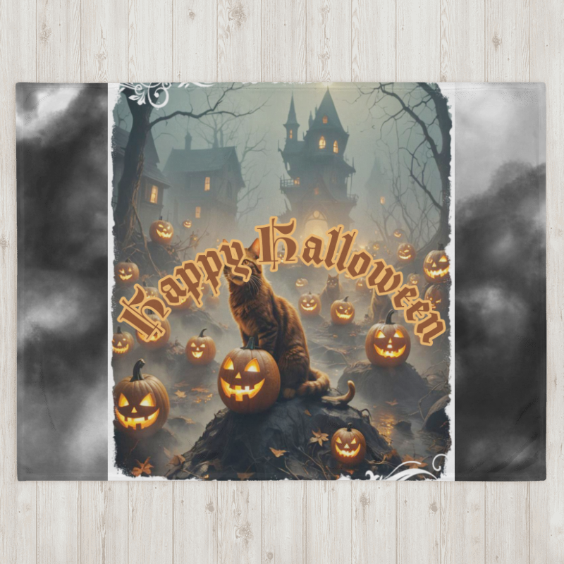 Spooky Cat & Jack-O’-Lantern Halloween Throw Blanket |Cozy Up with Creepy Vibes